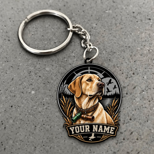 Maxcorners Duck Hunting Yellow Labrador Retriever Rustic Wildlife Portrait Custom Name Gift 2D Flat Acrylic Ornament, Keychain