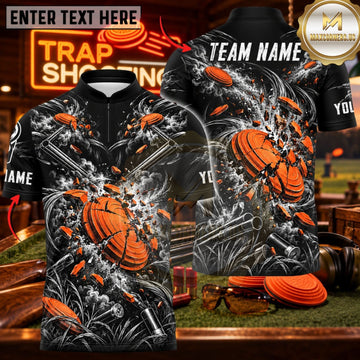 Maxcorners Trap Shooting Black and Gray Smoke Clay Target Explosion Personalized Name 3D Unisex Shirt