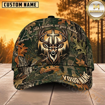 Maxcorners Deer Hunting Whitetail Deer Skull Golden Cross Forest Camo Customized Name 3D Cap