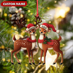 Maxcorners Personalized Couple Reindeer Acrylic Ornament - Cute Custom Deer Christmas Tree Gift for Couples LM0411