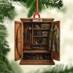 Maxcorners Personalized Hunterâ€™s Gear Closet Ornament, Custom Name Hunting Equipment Christmas Decoration

 LM0411