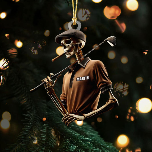Maxcorners Golfing Skeleton Smoking Acrylic Ornament, Golf Christmas Ornaments, Christmas Golf Gift LM1611