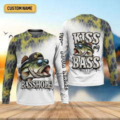 Maxcorners Basshole Kiss My Bass Fishing UPF Shirts, Funny Fishing Shirt, Fishing Shirts For Men