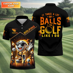 Maxcorners It Takes a Lot of Balls to Golf the Way I Do Custom Men's Golf Polo Shirt, Funny Golf Shirt, Dad Golf Gift