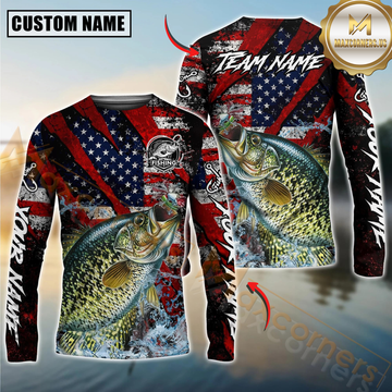 Maxcorners Fishing American Flag Grunge Red Scratch Custom Name & Team Name 3D Shirts