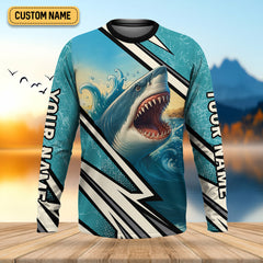 Maxcorners Shark Fishing SPF Shirts, Shark Attack Danger Area Fishing Shirts For Men, Funny Fisherman Gift
