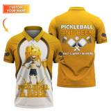 Maxcorners Custom Pickleball Shirt, Picklebeer Polo Shirt, Skeleton Pickleball and Beer, Funny Pickle ball, Gifts For Pickleball Players LM0509