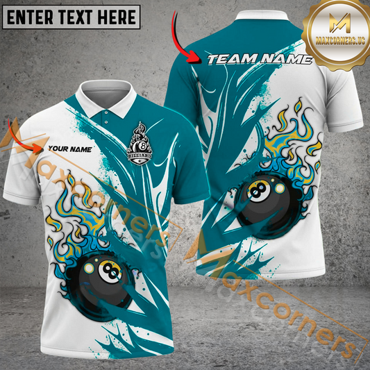 Maxcorners Ball 8 Rot Fire Billiard Jersey Multicolor Options Personalized Name, Team Name 3D Polo Shirt (4 Colors)
