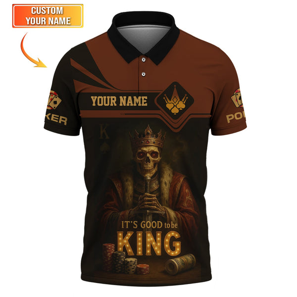 Custom Poker Shirt Skeleton King Design, It's Good to Be King Brown Black Tee Poker T Shirt for Poker Players