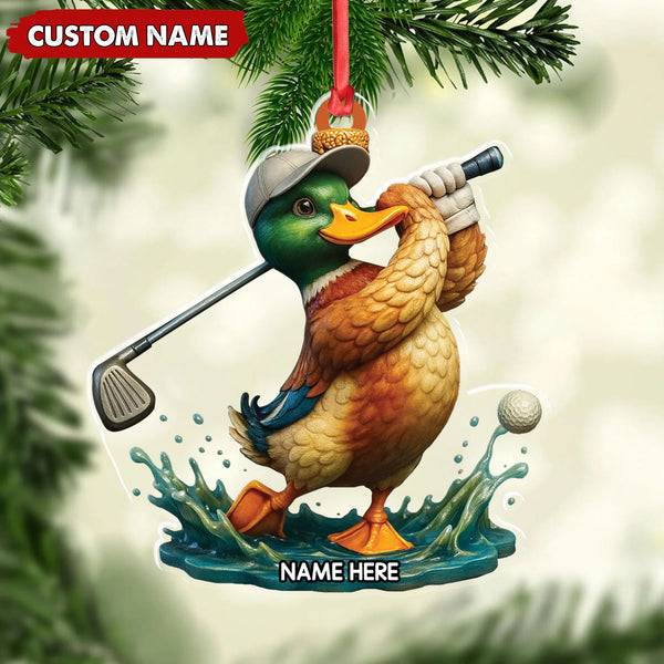 Maxcorners Personalized Acrylic Duck Golf Christmas Ornament â€“ Custom Name Funny Hunter Gift for Golf Lovers LM0110
