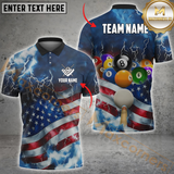 Maxcorners Patriotic Pool Billiard Jersey Customized Name, Team Name 3D Polo Shirt