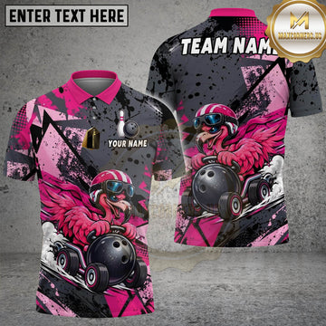 Maxcorners Bowling Funny Flamingo Racer Customized Name, Team Name 3D Shirt
