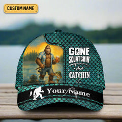 Maxcorners Gone Squatchin' And Catchin, Fishing Hook Hat, Fishing Trucker Hat, Fishing Cap For Men, Fishing Gifts For Dad