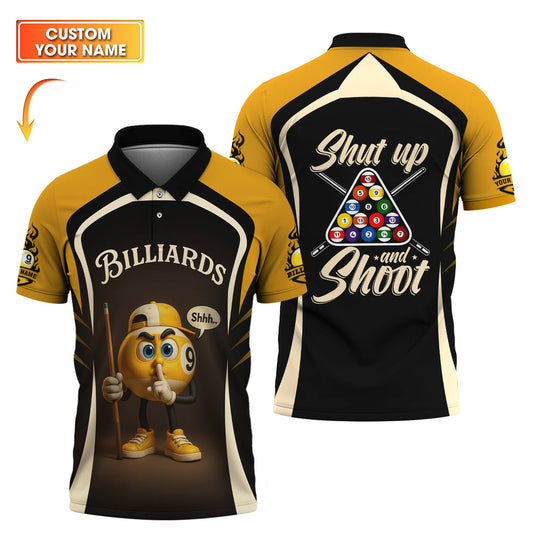 Maxcorners Custom Pool Jersey, 9 Ball Pool Shut Up And Shoot Billiard T-shirt, Funny Pool Shirts Unique Gifts For Pool Players LM0509