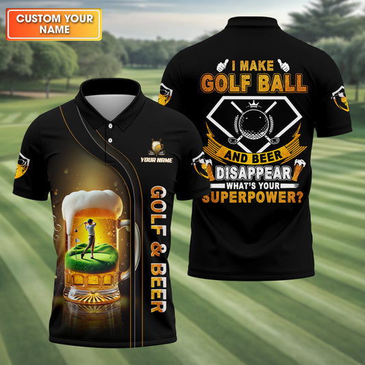 Maxcorners I Make Golf Ball And Beer Custom Men's Golf Polo Shirt, Funny Golf Shirt, Dad Golf Gift