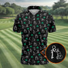 Maxcorners Stick Figure Golf Pose St Patrick's Day Shamrock Black Golf Shirt, Polo Shirts For Men, Golf Shirts For Men