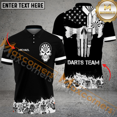 Maxcorners Darts Skull Eyes Mutilcolor Options Personalized Name, Team Name 3D Polo Shirt
