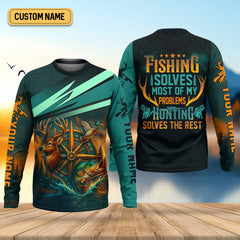 Maxcorners Fishing Solves Most Of My Problems Sky Star Pattern Fishing UPF Shirts, Fishing And Hunting SPF Shirt For Men