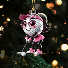 Maxcorners Cute Golf Ball Female Golf Acrylic Ornament, Golf Xmas Ornaments, Golf Christmas Gifts LM1611