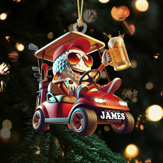 Maxcorners Cool Golf Ball Drinking Beer On Red Golf Cart Acrylic Ornament, Golf Xmas Ornaments, Golf Christmas Gifts LM1611