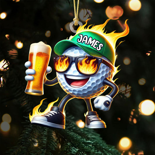 Maxcorners Hot Fire Funny Beer Golf Ball Acrylic Ornament, Golf Xmas Ornaments, Golf Christmas Gifts, Cool Golf Gift LM1611