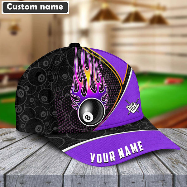 Maxcorners Purple and Black Strike Ball 8 Billiard Personalized Name Cap