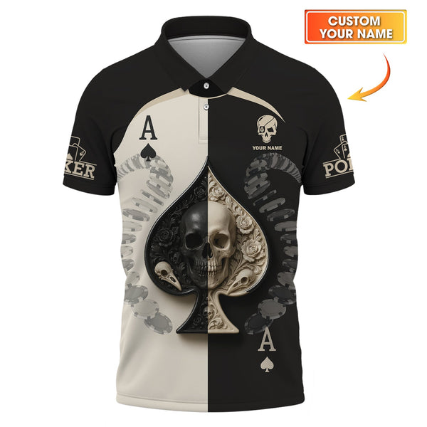 Custom Poker Shirt, Skull Spade Card Tee Black White Casino Style Gifts Poker Player