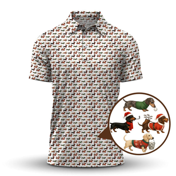 Maxcorners Dachshund Christmas Shirt For Golfer, Dog Pattern Golf Shirt, Funny Golf Shirt For Men