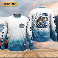 Maxcorners Fishing Is Therapy Funny Fishing Shirt, Mens SPF Shirt, Fishing Gifts For Men, Bass Fishing