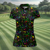 Maxcorners Black Neon Paint Splatter Golf Shirt, Women's Golf Tops, Performance Golf Shirt LM1507