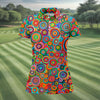 Maxcorners Colorful Abstract Circle Pattern Polo Shirt, Printed Golf Shirt, Hawaiian Golf Shirt, Women’s Golf Tops LM1507