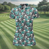 Maxcorners Teal Rose Skull Gothic Pattern Golf Polo Shirt, Ladies Golf Shirt, Golf Polo For Women LM1507