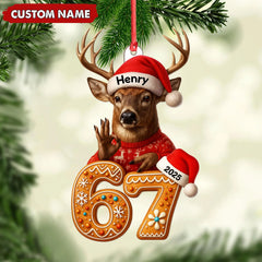 Maxcorners Personalized Deer Christmas Ornament, 67 Gingerbread Number Decoration 2025, Funny Buck Birthday Holiday Tree Gift MT2411