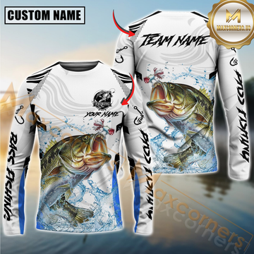 Maxcorners Bass Fishing White Black Curve Pattern Design Custom Name & Team Name 3D Shirts