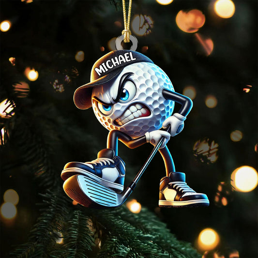 Maxcorners Custom Name Angry Golf Ball Ornament, Acrylic Ornament, Golf Christmas Ornaments, Christmas Golf Gift LM1611