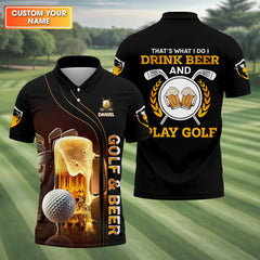 Maxcorners That's What I Do I Drink Beer And Play Golf Custom Funny Golf Polo Shirt, Dad Golf Gifts