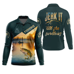 Maxcorners Jerk It Till She Swallows Fishing UV Shirts, Fish Shirt Funny, Fishing Jersey, Fishing Shirts For Men