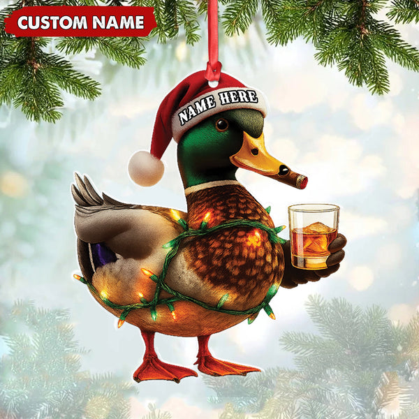 Maxcorners Personalized Funny Duck Smoking Acrylic Christmas OrnamentCustom Name Drinking Gift For Hunters LM0110