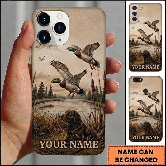 Maxcorners Hunting Duck And Dog Beige Vintage Customized Name Phone Case