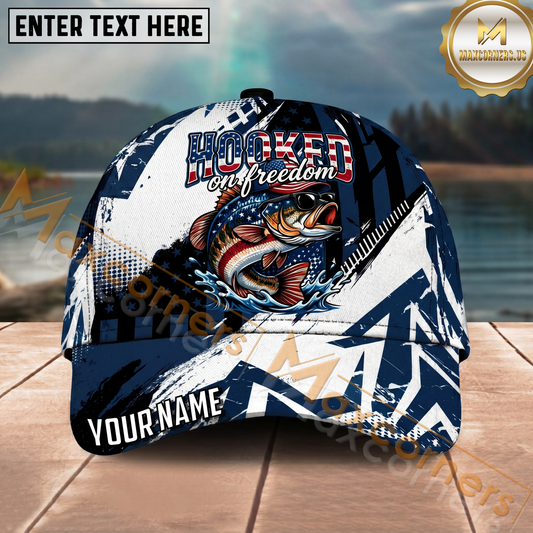 Maxcorners Fishing Patriotic Freedom Graphic Multi Options Personalized Name 3D Cap (11 Fish Species)