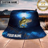 Maxcorners Fishing Green Camo Fishing Adventure with Dynamic Splash Personalized Name 3D Bucket Hat (13 Fish Species)
