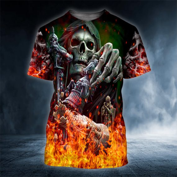 Maxcorners Checkmate Reaper Chess Knight Fantasy Skull 3D Shirt