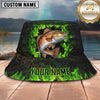 Maxcorners Fishing Neon Green Flame Personalized Name 3D Bucket Hat (12 Fish Species)