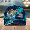 Maxcorners Fishing Navy Aqua Polygon Brush Splash Personalized Name 3D Cap (12 Fish Species)