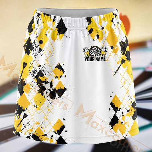 Maxcorners Darts Yellow Argyle Dartboard Personalized 3D Skort, Skirts With Shorts