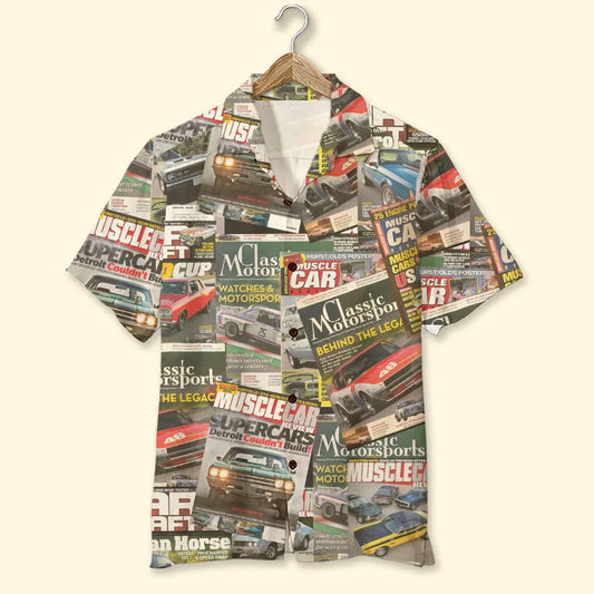 Custom Muscle Car Photo Shirt, Magazine Pattern, Gift For Car Lovers