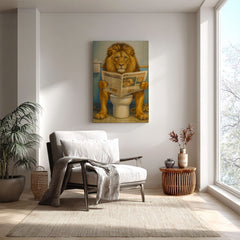 Maxcorners Funny Lion  Bath Canvas Wall Art Rustic Bathroom Decor for Cabin LM2611