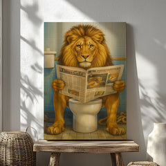 Maxcorners Funny Lion  Bath Canvas Wall Art Rustic Bathroom Decor for Cabin LM2611
