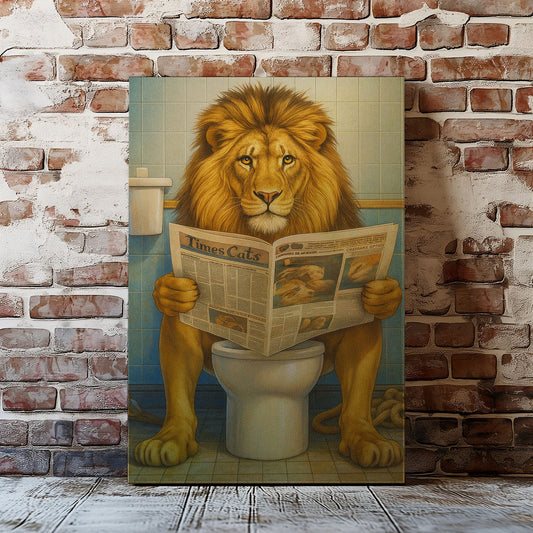 Maxcorners Funny Lion  Bath Canvas Wall Art Rustic Bathroom Decor for Cabin LM2611