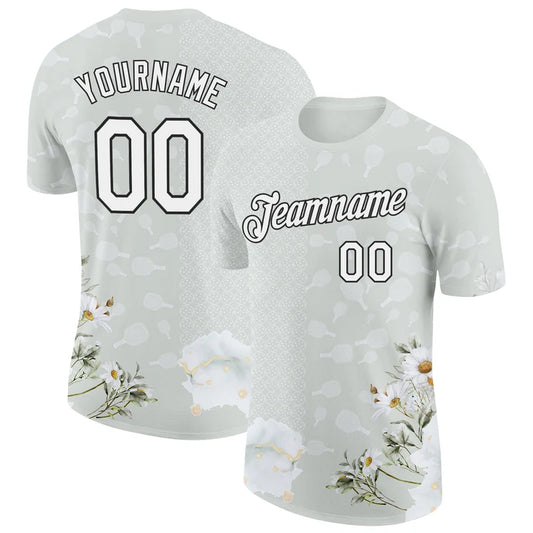 Maxcorners Pickleball Paddle Ball Soft Green White Daisy Floral Watercolor Personalized Name 3D Unisex Shirt